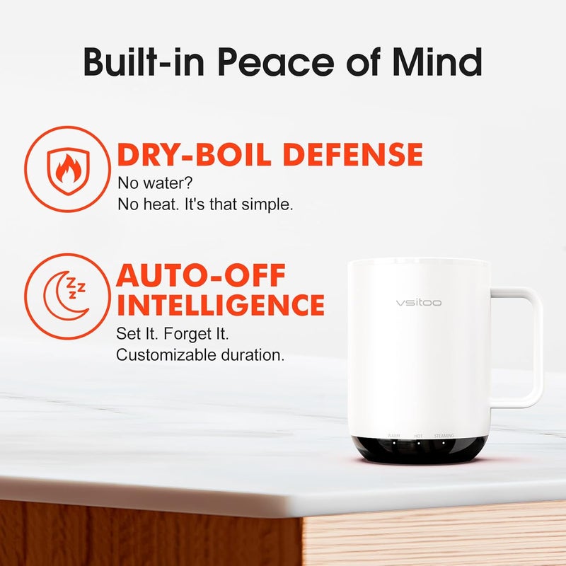 vsitoo S3 Plus 14oz Heated Coffee Mug - Temperature Control Smart Mug with Mug Warmer, Auto-Sensing AI Heats Drinks to 120-150°F Hands-Free.Ideal for Home/Office/Gifts，White - Image 5